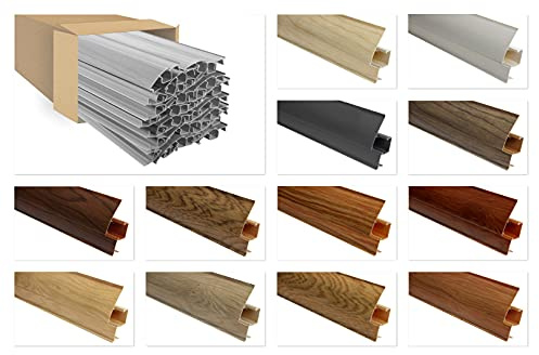Paquete de ahorro de zócalos LEMAL, PVC 65x23mm - zócalo con canaleta para cables - (20 metros 0103 óptica de madera beige) zócalos de vinilo para el suelo y la pared