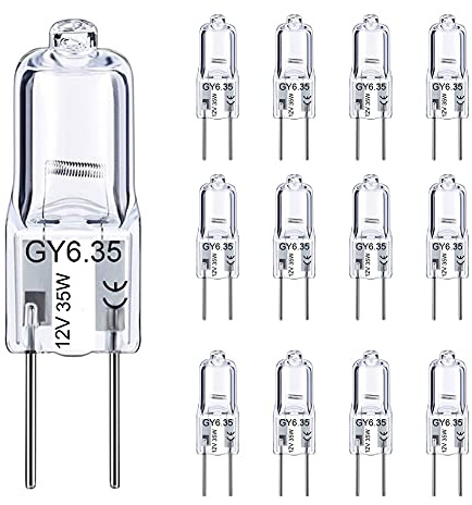 TAIYALOO GY6.35 Halogen Light Bulbs 12 Volt 35 Watt, 12 Pack 2 Pin GY6.35 Base Bulb, Replacement T4 Tubular JCD Type Bulb for Ceiling Lights, Table Lamp, Chandelier, 2700K Warm White, Dimmable