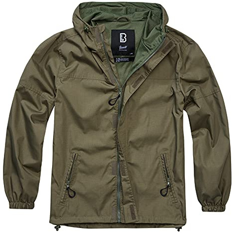 Brandit Summer Windbreaker Veste de pluie Anorak Veste de survêtement Taille S à 5XL, Fermeture éclair avant Ripstop Olive, S