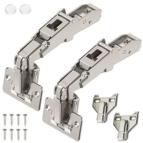 Blum 170 Degree (B71T655) Cabinet Hinges Bundle – Pack of 2 Full Overlay Self Close Door Face Frame Nickel Hinges with Bumpers & 8 Screws Lazy Susan Corner Cabinet Hinges Concealed European Hinges