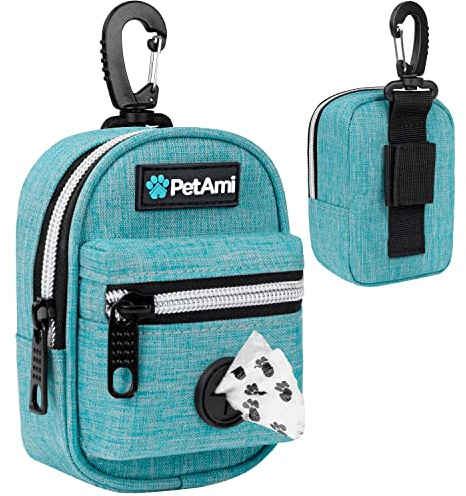 PetAmi Dog Poop Bag Holder For Leash, Dog Pet Waste Bag Dispenser For Poop With Clip For Doggie Puppy Walking Accessories Travel Camping, Dog Treat Pouch Supplies, Blue