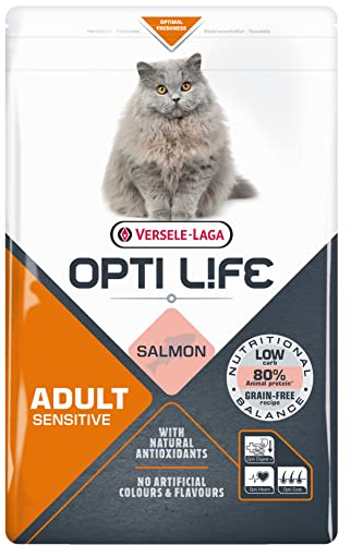 VERSELE-LAGA - Croquettes Chat Opti Life Sensitive - Nourriture pour Chat Adulte sans Céréales - Au Saumon - 2,5 kg