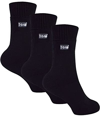 THMO 3 Pairs Multipack Kids Thermal Socks Ribbed Soft Top Fleece Fluffy Inner Warm Socks for Boys & Girls (11-14 Years, Black)