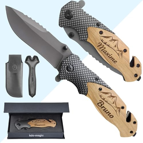 KDO MAGIC Couteau de survie Personnalisé manche en bois Coffret inclus