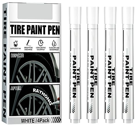 PAYFULLY 4 Pennarello Vernice Auto Bianco, Pennarelli Vernice Bianca, Penna per Pneumatici Bianca, Penna per Pneumatici Auto Bianca, Pennarelli per Pneumatici per Auto