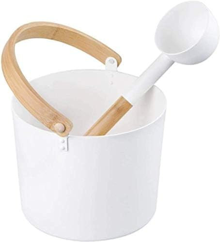 Wooden Sauna Bucket With Ladle Hourglass 7L Luxurious Finnish Sauna Aluminum Bucket With Plastic Insert - Infusion Bucket Set Bucket Made Of Pine-,White,HaoAMZ