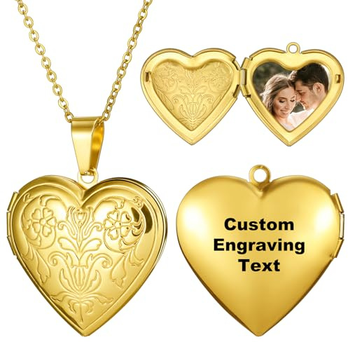 MeMeDIY Collana Personalizzata con Medaglione a Cuore - Ciondolo a Forma di Medaglione con Foto Immagine Collana Commemorativa Regali di Gioielli per Donne -A2