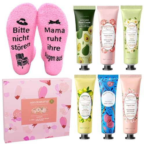 KIKVTER Regalos para mujeres, juego de crema de manos para el día de la madre, juego de regalo de Navidad con crema de manos de Navidad, calcetines de peluche, regalos divertidos para mujeres, mamá