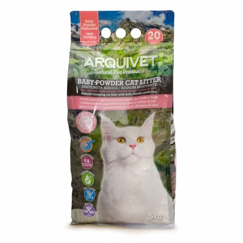 ARQUIVET Baby Powder Cat Litter 5 Kg - Arena aglomerante con Aroma a Talco para Gatos 100% Natural - Lecho higiénico para Gatos - Capacidad Absorbente - Ayuda a Eliminar olores y bacterias