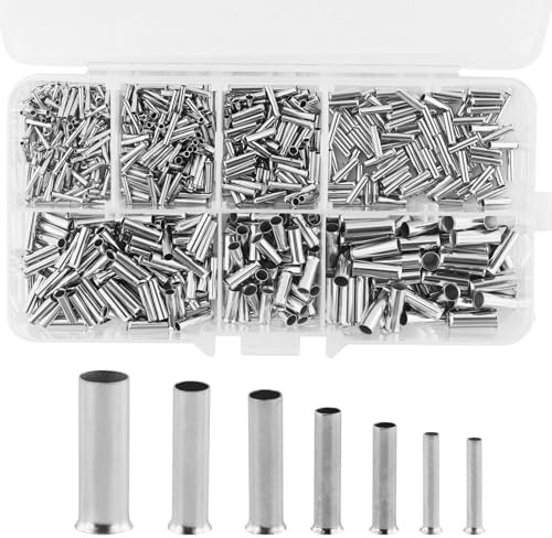 Lot de 710 embouts de câble, 7 types de manchons de câbles, non isolés, conviennent pour les connexions de fils ou les épissures électriques