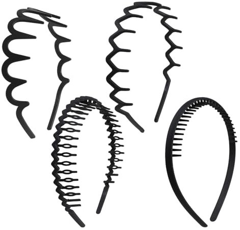 4 Stück Haifischzahn Haarband, Haarreifen Damen Haarreif Schwarz Zickzack Haarreif mit Klammern Matt Rutschfest Haarreifen Männer Welle Unisex Haarbänder Elastisches Haarreife für Outdoor Sports Yoga