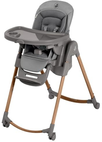 Maxi-Cosi Minla Plus Evolutive Highchair, 0–14 Years, up to 60 kg, Baby High Chair, One-Hand Tray Rotation, 4 Wheels, 9 Height Positions, 5 Recline Positions, Compact Fold, Elegance Graphite