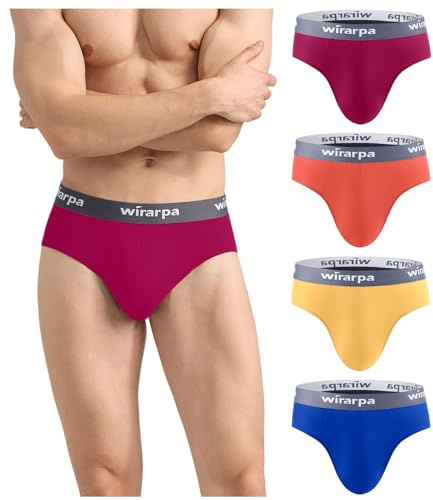 wirarpa Men's Underwear Briefs Modal Underpants Soft Wide Waistband Underwear Basic No Fly 4 Pack Red Orange Yellow Blue Small