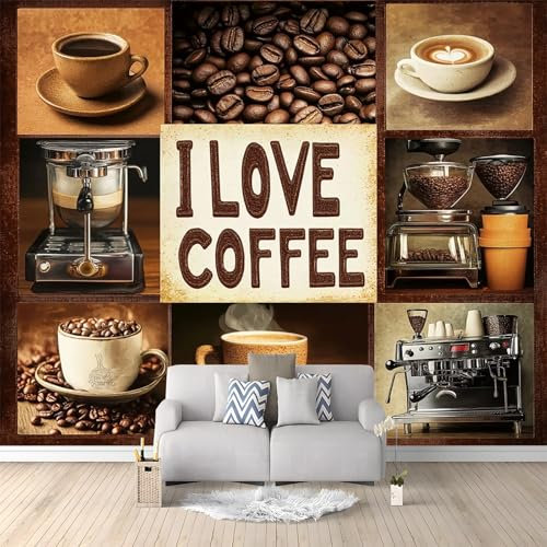 Papel tapiz panorámico 3D 350 x 256 cm Papel tapiz no tejido para Salón dormitorio infantil decoración Vintage Elementos De Café patrón Mural Marrón Papel tapiz de fondo