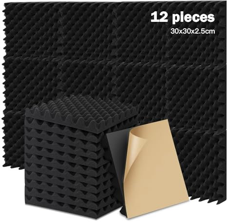 Akustikschaumstoff Selbstklebend, 12 Stück Akustik Schaumstoff 30x30x2.5cm, Schalldämmung Schallschutz Wand hoher Dichte Akustik Schaumstoff, für Schalldämmung, Studio,Büro, Haus
