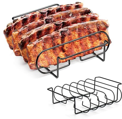 LURNODY Support de Cuisson Acier Rib Rack, Accessoires Barbecue, Support pour Barbecue, pour Côtes Barbecue Métal, Support de Poulet à Griller, pour Griller des Côtes d'agneau