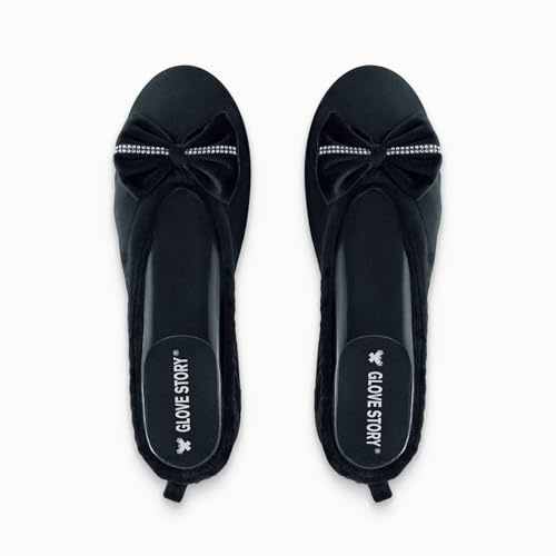 GLOVE STORY Chaussons Ballerines d’Femme en Velours avec Semelle Orné de Strass Brillants – Matière Élégante, Douce et Confortable – Ballerines Chaussons Chic Fabrication Artisanale, Noir, M (37-38)
