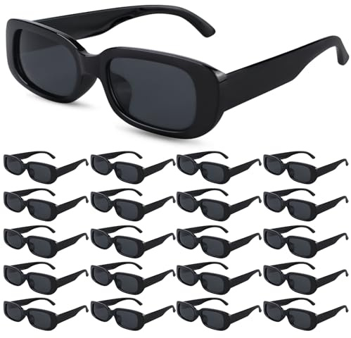Gafas de sol vintage de 20 unidades, gafas de sol rectangulares vintage para hombre y mujer, gafas retro de moda para viajes y vida cotidiana negro