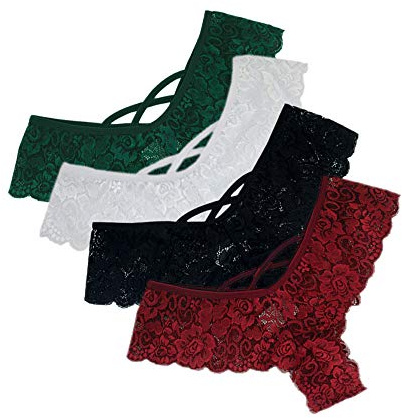2025 sous-vêtements charmants sous-vêtements dentelle bas 4 pièces string femmes taille bas fleurs lingerie grande taille 48, Noir, blanc, vert, rouge, XXL