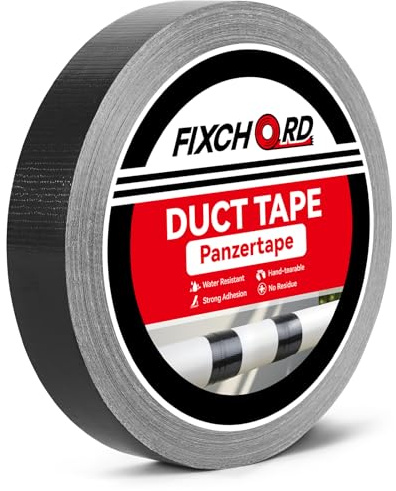 FIXCHORD Panzertape, 25mm×50m Wasserdicht Gewebeklebeband, Panzerband Extra Stark, Gewebeband zum Reparieren, Verstärken, Bündeln, Abdichten, Innenbereich/Außenbereich, Schwarz