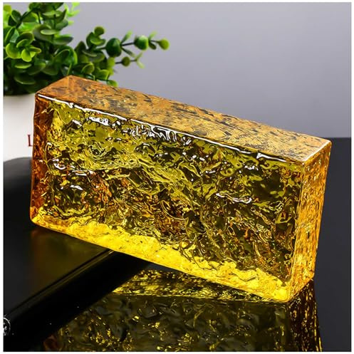 Briques de Verre Massives Transparentes, Blocs de Verre Isolants Acoustiques et Thermiques, Cloison Décorative de Bureau, Briques Cristallines Massives Double Face,Jaune,1 Pack