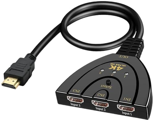 4K Divisor HDMI, 3 Puertos Conmutador Puerto Hdmi Múltiple 3 Entradas a 1 Salida, Transmisión Estable, Full HD 4K, Hub HDMI Multi-Pantalla PC, Switch Manual con Cable de Alta Velocidad