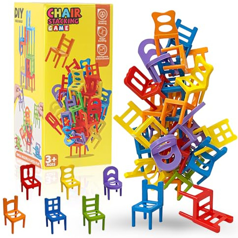 Aurihxus 42 Piezas Juguete De Equilibrio De Apilar Sillas, Juego De Apilar Sillas para Niños, Equilibrio y Habilidad Juego Tradicional De Apilar Sillas de Plástico