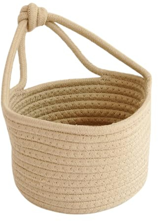 Panier Rond en Coton Khaki, Organiseur Tressé Décoratif