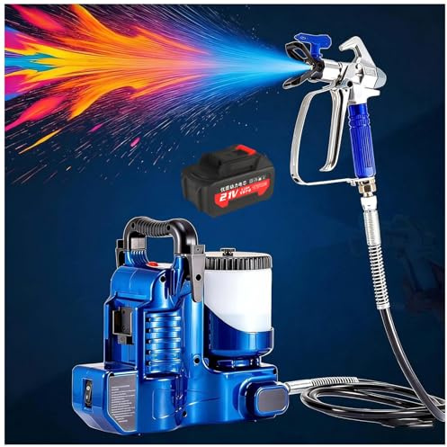 Máquina de pulverización inalámbrica sin aire, pistola de pulverización eléctrica de alta presión de 500 W con batería de litio de 21 V, 6 velocidades ajustables para pintura de látex, pintura