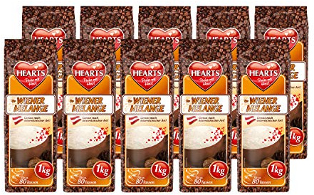 HEARTS Cappuccino Wiener Melange 10 x 1 kg - Genuss nach österreichischer Tradition, ca. 80 Portionen pro Beutel, Familienpackung, intensives Aroma, feinste Kaffeespezialität