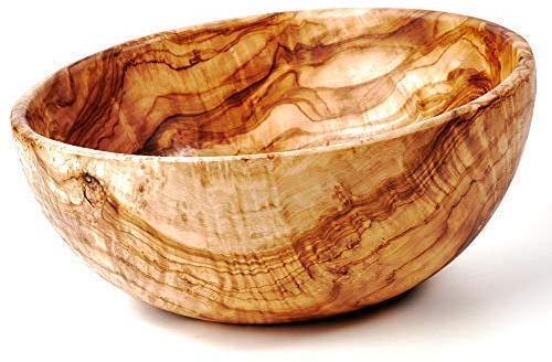 das Olivenholzbrett® Obstschale rund – Holzschale/Salatschale/Brotschale - Jede Schale kann in Farbe, Maserung stark vom Foto abweichen – eben Olivenholz / 22cm Ø