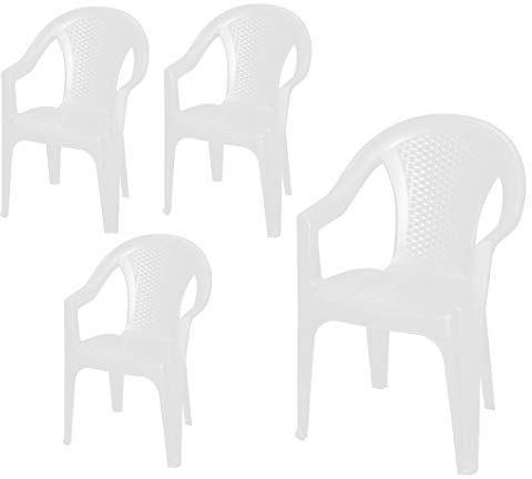 Spetebo Stapelbarer Gartenstuhl in weiß - Monoblock in Rattan Optik aus Kunststoff - Stapelstuhl Kunststoffstuhl (4 Stück - weiß)