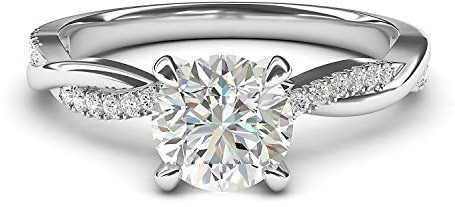 14k White Gold 4-Prong Petite Twisted Vine Simulated 1.0 CT Diamond Engagement Ring Promise Bridal Ring (7.5)