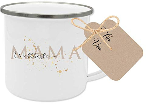 Manufaktur Liebevoll Emaille Tasse „Weltbeste Mama Kaffeetasse Mama Geschenk Geburtstag Muttertagsgeschenke für Mama Dankeschön Geschenke für Mama Weihnachtsgeschenk