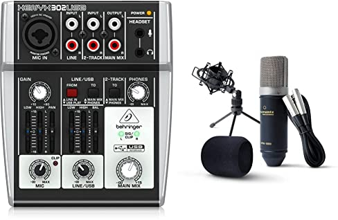 Behringer 302USB Mezclador de 5 entradas con preamplificador de micrófono XENYX e interfaz de audio/USB & Marantz Professional MPM-1000 - Мicrófono de Condensador con Soporte de Escritorio y Cable XLR