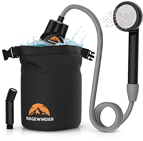 Ridgewinder Douche Portable pour Camping avec Sac étanche – Douche de Camping avec Batterie Rechargeable et Sac étanche de 10 L Inclus pour Le Stockage de l'eau Douche de Camping complète dans Un Sac