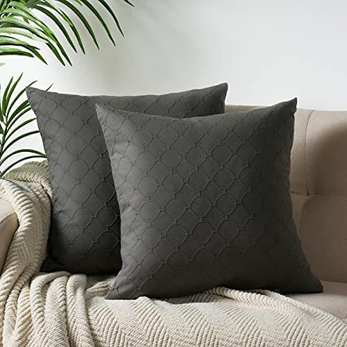 PHF Matelasse Strukturierte Euro-Kissenbezüge 26x26, 2er Set, 100% natürliche Baumwolle, ohne Füllung, europäische Kissenbezüge, Jacquard-Muster, Bett, Anthrazitgrau