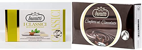 Buratti Confetti Dragées à l'amande Entière Blanches 1 Kg & Dragées au Chocolat Blanc 1 Kg
