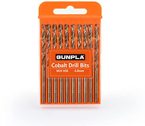 Gunpla Cobalt Drill Bits 4mm 10-Pieces, M35 HSS Metric Straight Shank Jobber Drill Bit Set with Plastic Case for Hardened Stainless Steel, Metal, Aluminium, Tile, Wood, Plastic and Cast Iron…