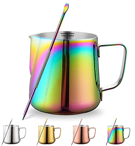 Kyraton Brocca Per Schiuma Di latte pentolino latte 350ml, Caraffe Per Caffè Espresso In Acciaio Inossidabile Con Penna Per Decorare, Tazze Per Montalatte e Caffè, Cappuccino, Brocche a Vapore