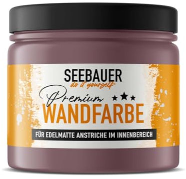 SEEBAUER diy Wandfarbe Lila 300ML für Innen (No. 955 Plum Cake) Edelmatte Innenfarbe Brombeere - Violetttöne sehr hohe Deckkraft - Matt, Abwaschbar und Tropffrei
