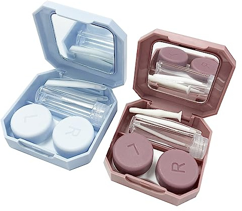 Howinn Contact Lens Case Travel Kit, Leakproof Cute Colored Contact Lenses Applicator Remover Tool with Mirror Solution Bottle for Daily Outdoor (2 Pack)