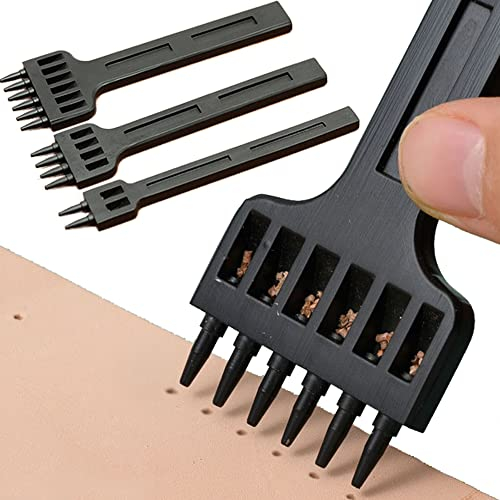 DXIA 3Pcs Juego de Herramientas de Perforadora de Cuero,Tenedores para Coser Cuero,Artesanía de Cincel de Bricolaje Espaciado de 5mm 2/4/6 Herramientas de Dientes Regalo para Artesanía De Cuero