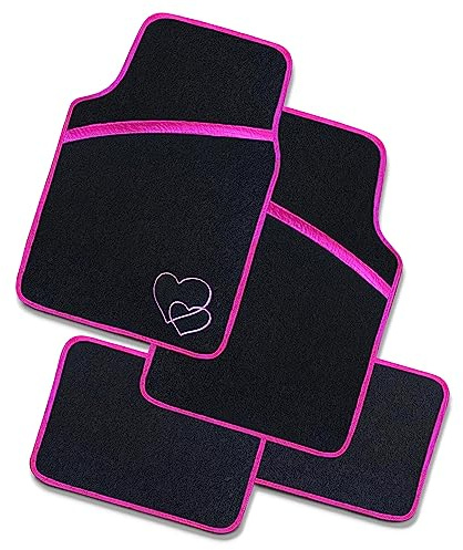 TIENDA EURASIA - Alfombrillas para Coche, Negro y Fucsia, 4 Piezas, 2 Delanteras de 40x61cm + 2 Traseras de 25x38cm, Alfombras de Moqueta, Antideslizantes (Negro y Fucsia)