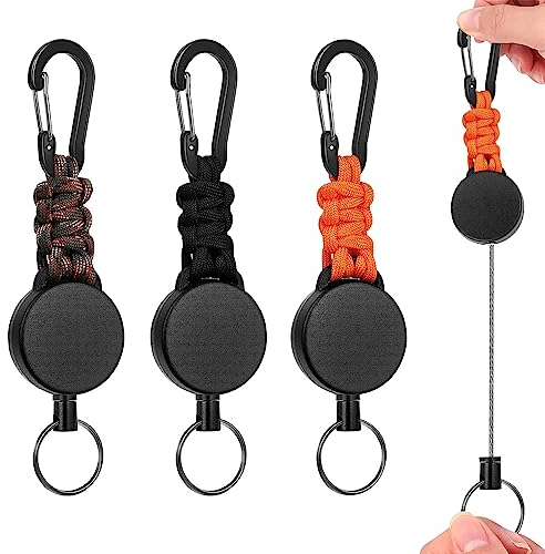 3 Piezas, Llavero Extensible, Llavero Retráctil, Mosquetón De Carrete De Tarjeta, Con Cuerda De Acero Extensible De 60 Cm, Tarjeta De Identificación Llavero Retráctil, Para Clave, Identificación