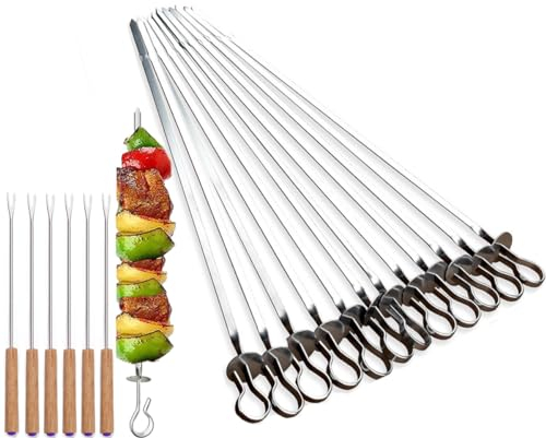Grillspieße lang Grillspieße aus Edelstahl 35cm Schaschlikspieße Lange Spieße für Fleisch Gemüse Stockbro BBQ Grillen Grillzubehör aus Edelstah (Set 01)