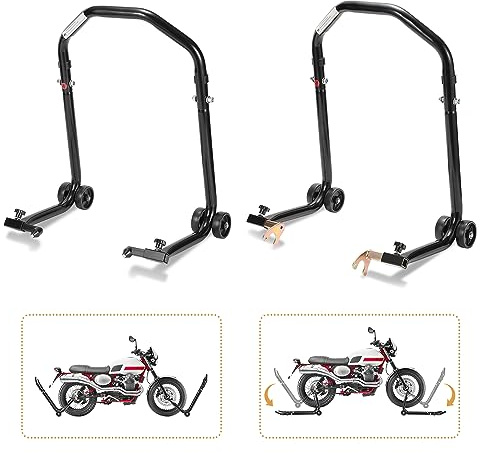 Eulenke Cavalletto di montaggio posteriore e anteriore con adattatore, scorrimento sicuro e stabile, supporto per moto fino a 300 kg, martinetto di montaggio regolabile in larghezza, nero