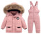 BRONG Baby Schneeanzug Winter 2 Stück Daunenjacke Mantel mit Schnee Lätzchen Hose Jungen Mädchen Skianzug Kleidung Rosa 18–24 Monate