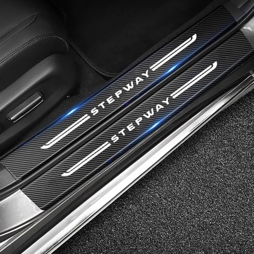 RIDGOEL 4Pcs Car Door Sill Protector for Renault Dacia Sandero Duster Stepway, Carbon Fiber Car Kick Plates Accessories Automobile Threshold Scuff Plate Door Steps Welcome Pedal Decorative Strips A