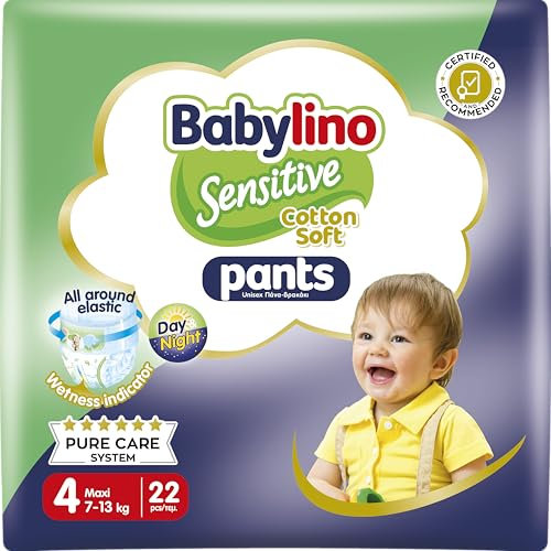 Babylino Sensitive Cotton Soft Pannolini Mutandina Taglia 4, Pants Maxi (7-13kg), 22 Unità